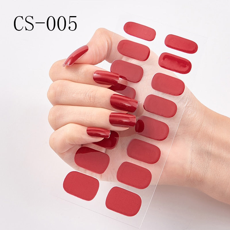 1 Sheet Nail Art Full Cover Adhesive Polish Foils Waterproof Pure Color Tips DIY 3D Decals Environmental Stickers for Women Gift