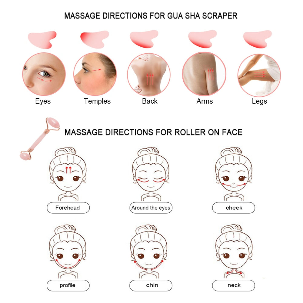 Face Massage Jade Roller Rose Quartz Natural Stone Gua Sha Slimmer Lift Wrinkle Double Chin Remover Beauty Care Slimming Tools