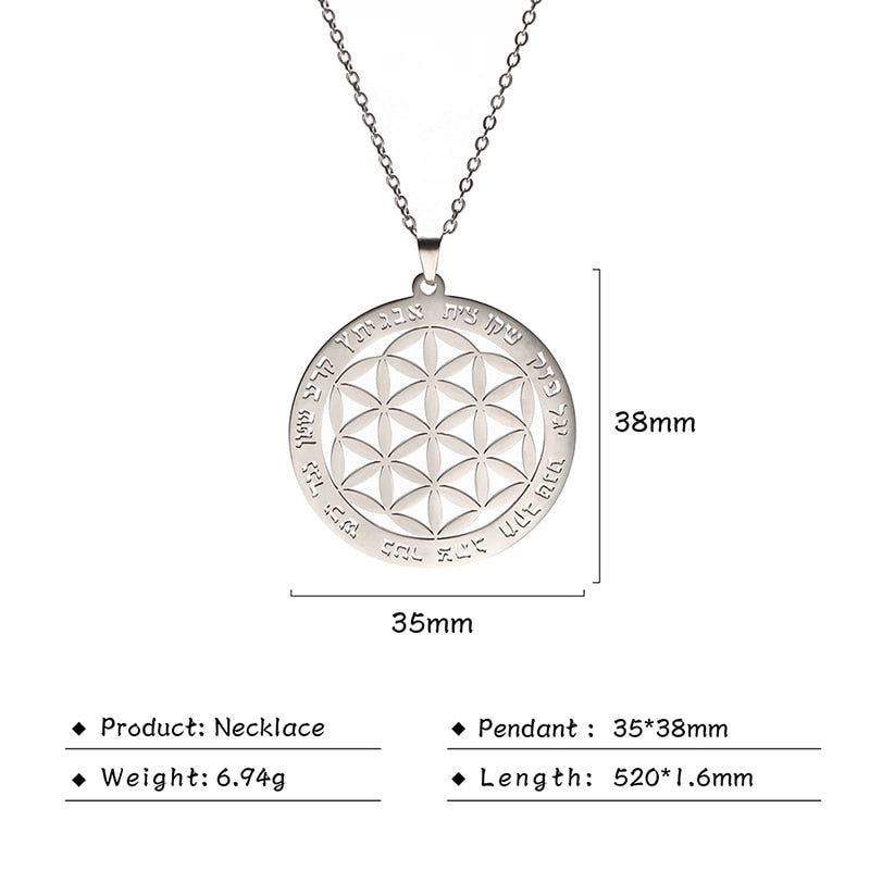 Gold Plated Flower of Life Pendant Necklace for Women Mandala Chakra Stainless Steel Charms Jewelry Sacred Geometry Amulet Gift