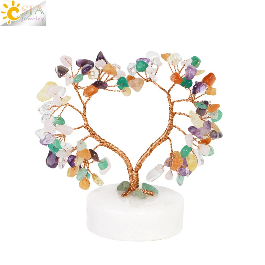 7 Chakras Natural Crystal Money Tree with Agate Slices Love Heart Lucky Tree for Life Fengshui Home Decor Wealth and Luck G831