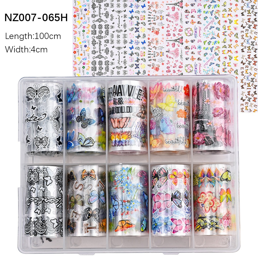 50pcs/Lo Holographic Transfer Foil Stickers 4*20cm Random Decals 30pc Flower Transferring Wraps Slider Nail Transfer Foil Decors