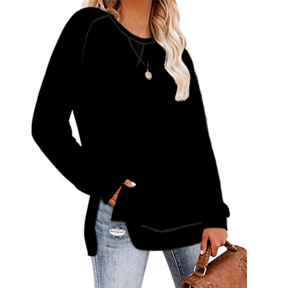 Women's Casual Long Sleeve Solid Split Tops Elegant Front Tunics Shirt