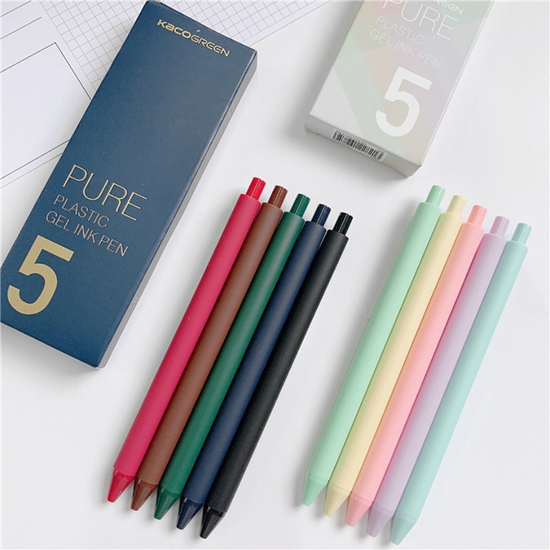 5pcs/box Kaco Cute Retractable Gel Pens Vintage Pen Extra Fine 0.5mm Kawaii Pen Stationery for Kids School Office Supplies