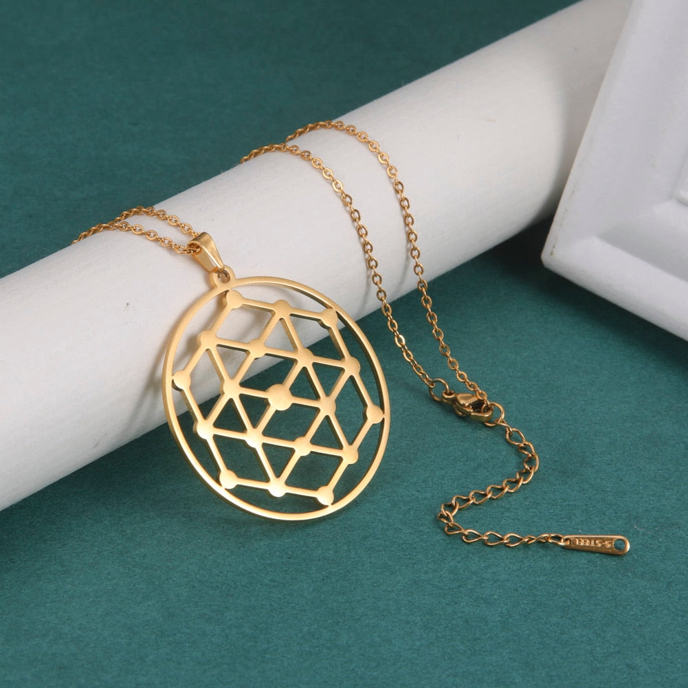 Gold Plated Flower of Life Pendant Necklace for Women Mandala Chakra Stainless Steel Charms Jewelry Sacred Geometry Amulet Gift