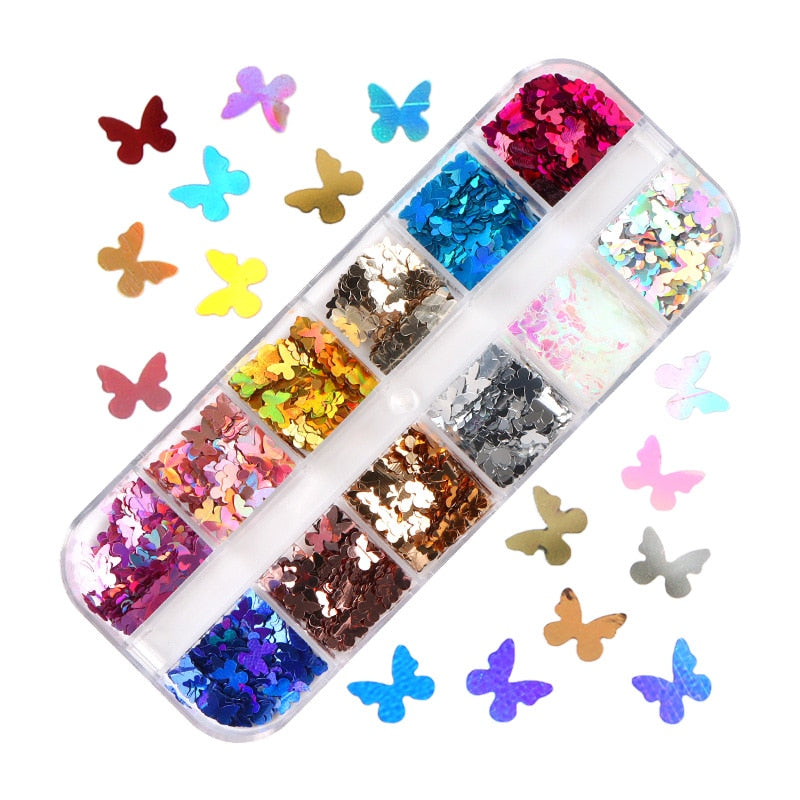 Fluorescence Butterfly Heart Fruits Various Shapes Nail Art Glitter Flakes 3D Colourful Sequins Polish Manicure Nail Decoration