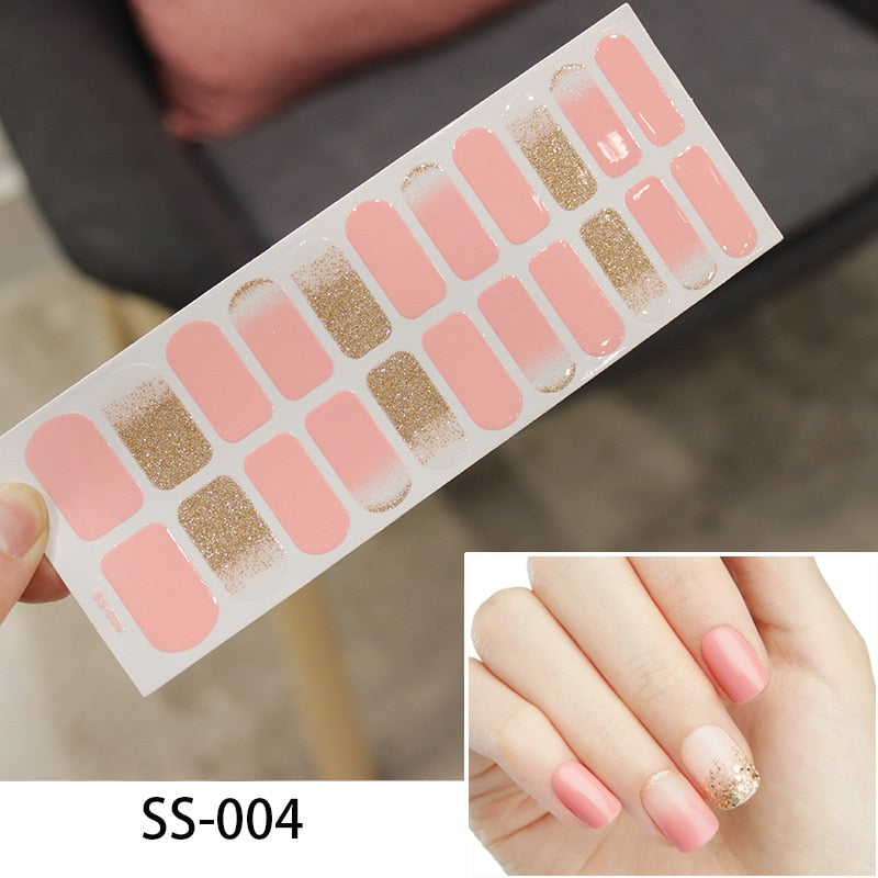 16pcs/sheet Glitter Gradient Color Nail Stickers Nail Wraps Full Cover Nail Polish Sticker DIY Self-Adhesive Nail Art Decoration