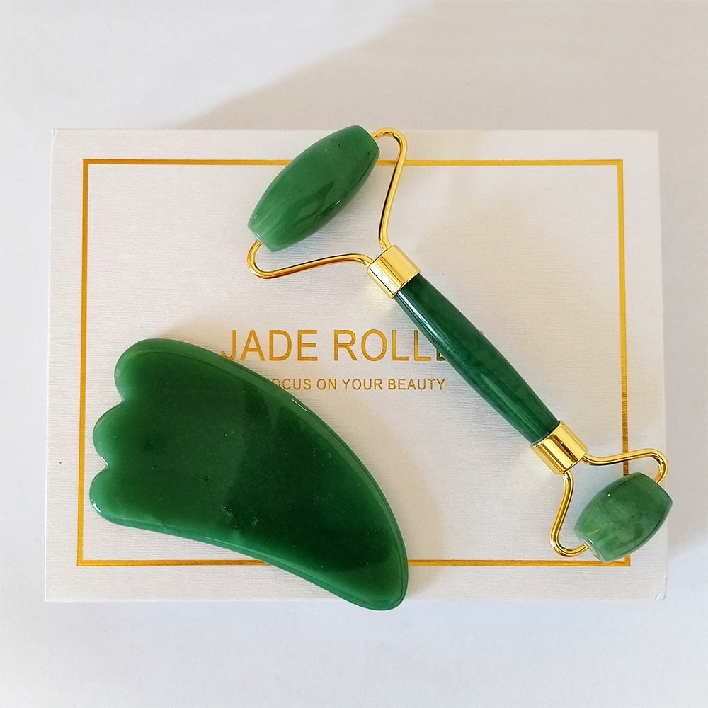 Face Massage Jade Roller Rose Quartz Natural Stone Gua Sha Slimmer Lift Wrinkle Double Chin Remover Beauty Care Slimming Tools