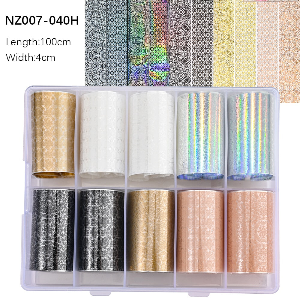 50pcs/Lo Holographic Transfer Foil Stickers 4*20cm Random Decals 30pc Flower Transferring Wraps Slider Nail Transfer Foil Decors