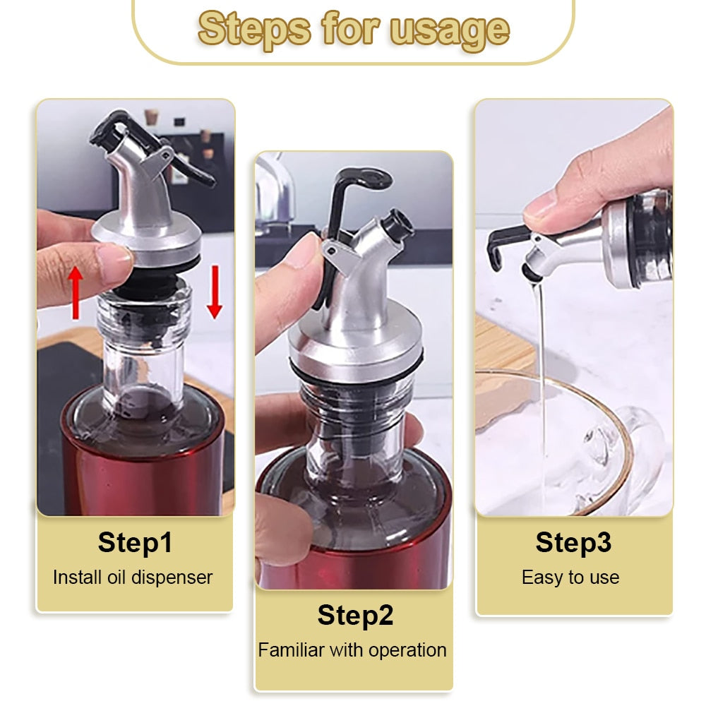 3Pcs Oil Bottle Stopper Cap Dispenser Sprayer Lock Wine Pourer Sauce Nozzle Liquor Leak-Proof Plug Bottle Stopper Kitchen Tool