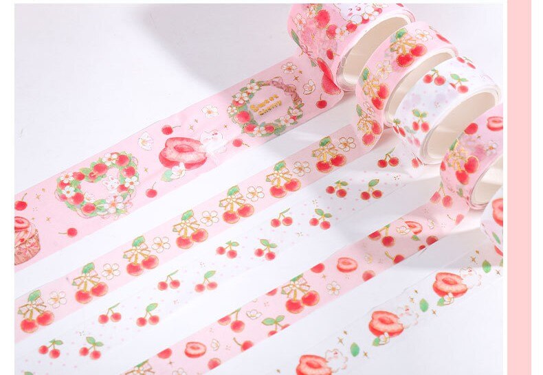 Kawaii Cute Peach Cherry Washi Masking Tape For Crafts, Diary Decorative Adhesive Tape Japanese School Stationery