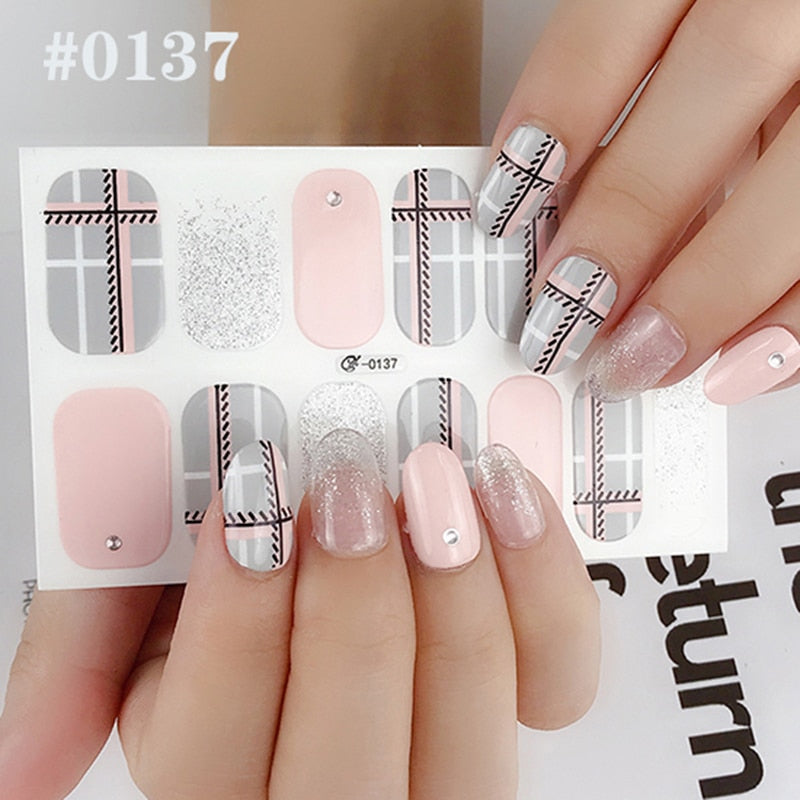 1 Sheet Nail Art Full Cover Adhesive Polish Foils Waterproof Pure Color Tips DIY 3D Decals Environmental Stickers for Women Gift