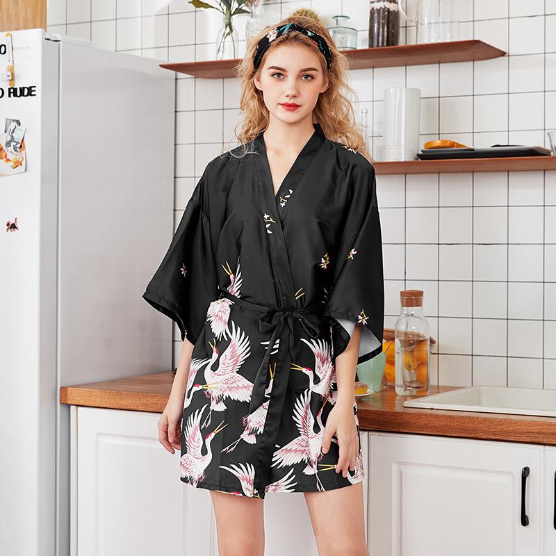 Fashion Women's Summer Mini Kimono Robe Lady Rayon Bath Gown Yukata Nightgown Sleepwear Sleepshirts Pijama Mujer Size M-XXL