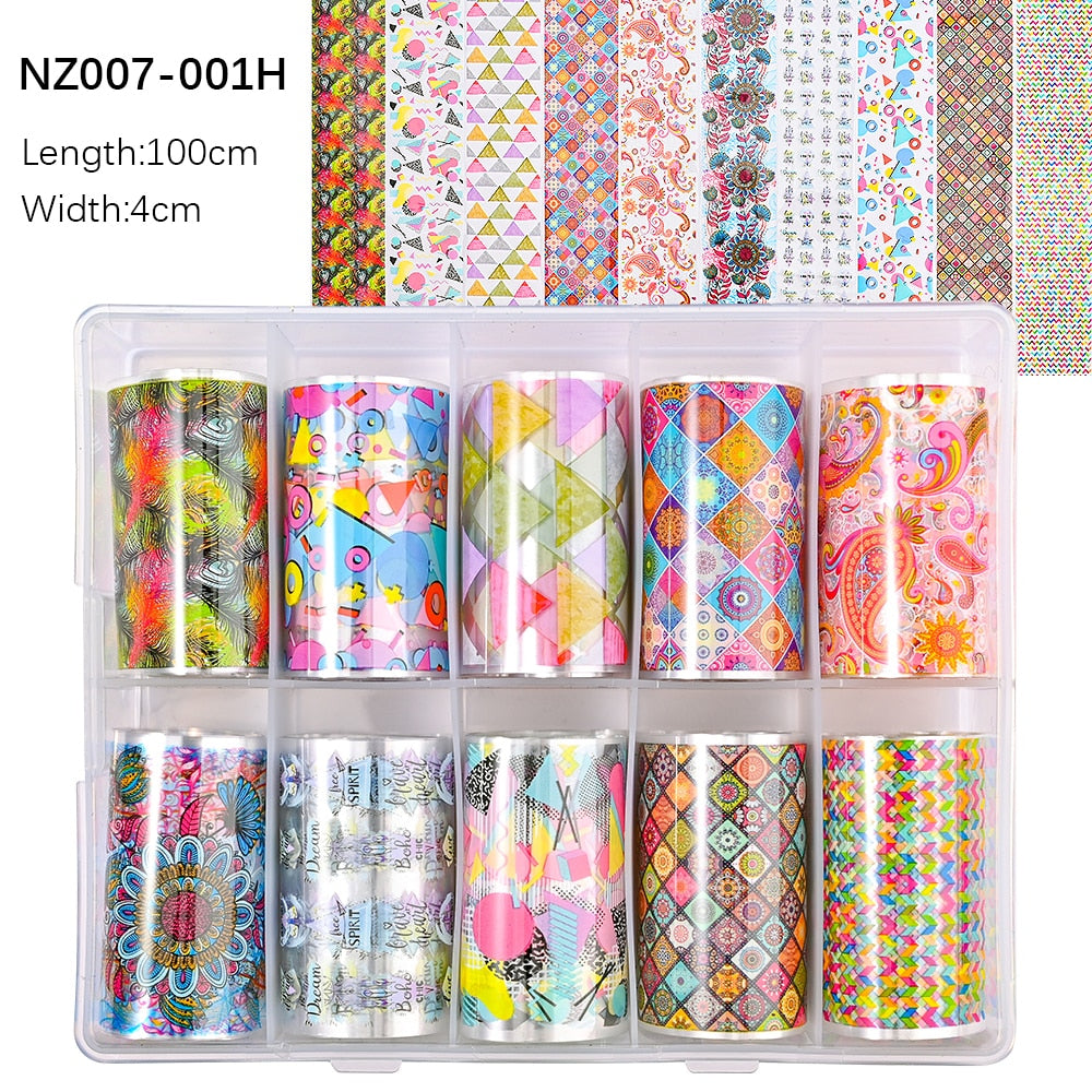 50pcs/Lo Holographic Transfer Foil Stickers 4*20cm Random Decals 30pc Flower Transferring Wraps Slider Nail Transfer Foil Decors