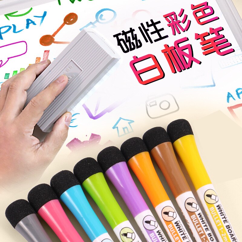 8 Colors Magnetic Dry Erase Markers Fine Tip Magnetic Erasable Whiteboard Pens for Kids Teachers Office School Student Classroom