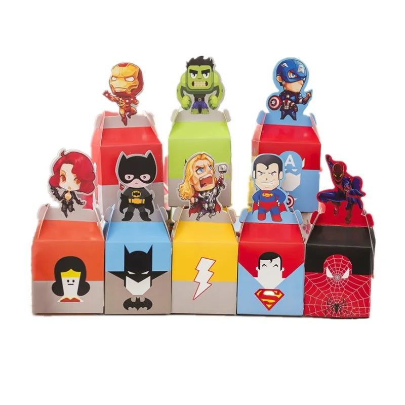 Marvel Superhero Spiderman Birthday Party Supplies Kids Candy Box Bat Iron Man Captain America Hulk Black Widow Thor Cake Boxes