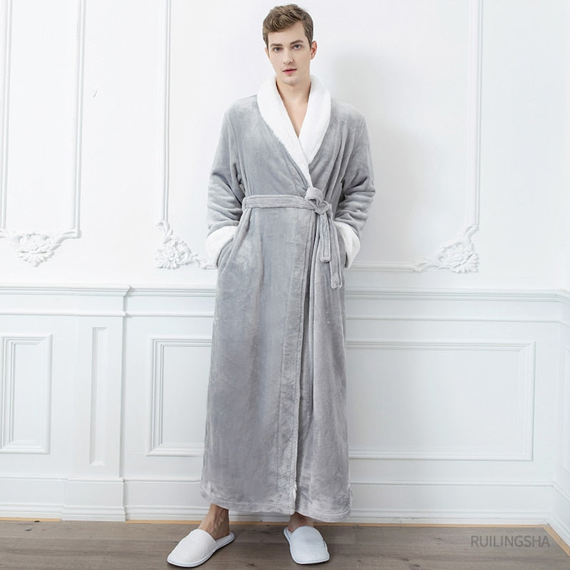 Winter Long Coral Fleece Bathrobe Kimono Warm Flannel Bath Robe Men Cozy Robes Night Sleepwear Women Dressing Gown