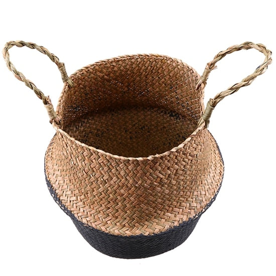 Foldable Wicker Basket Planter Rattan Woven Basket Handmade Seagrass Laundry Storage Basket Home Decor Kitchen Organizer