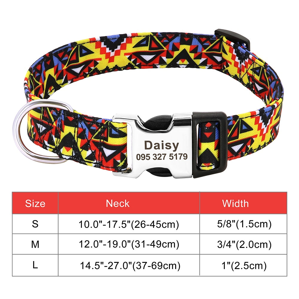 Customized Printed Pet Collar Nylon Dog Collar Personalized Free Engraved Puppy ID Name Collar for Small Medium Large Dogs Pug