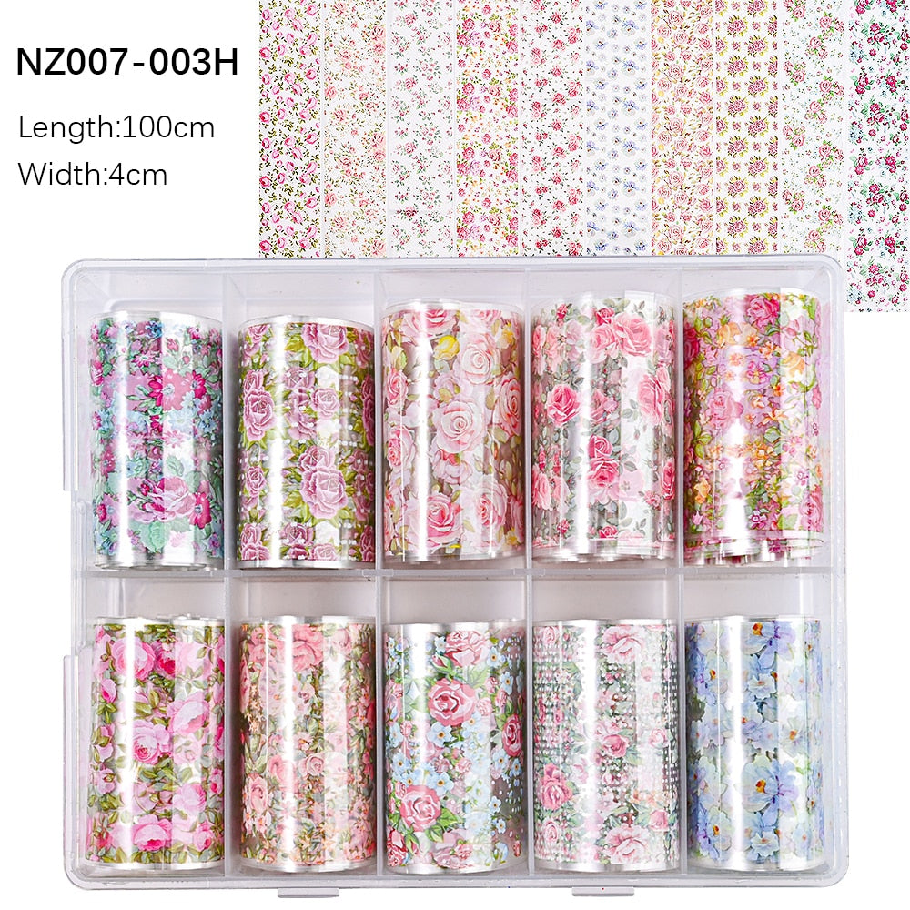 50pcs/Lo Holographic Transfer Foil Stickers 4*20cm Random Decals 30pc Flower Transferring Wraps Slider Nail Transfer Foil Decors