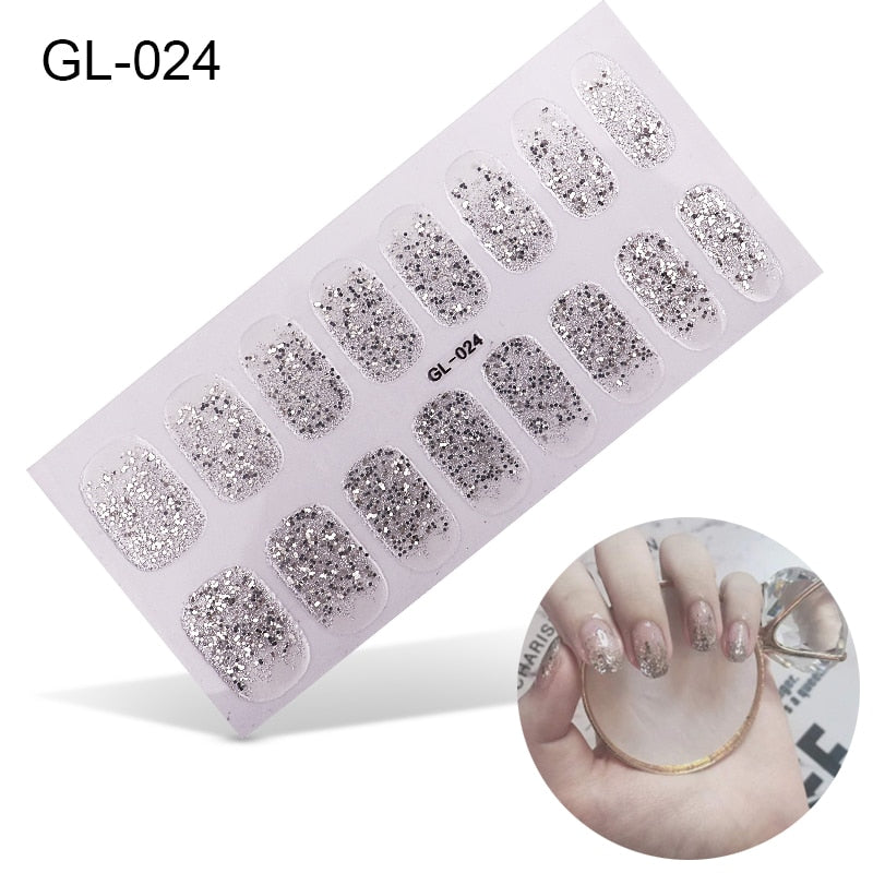 16pcs/sheet Glitter Gradient Color Nail Stickers Nail Wraps Full Cover Nail Polish Sticker DIY Self-Adhesive Nail Art Decoration