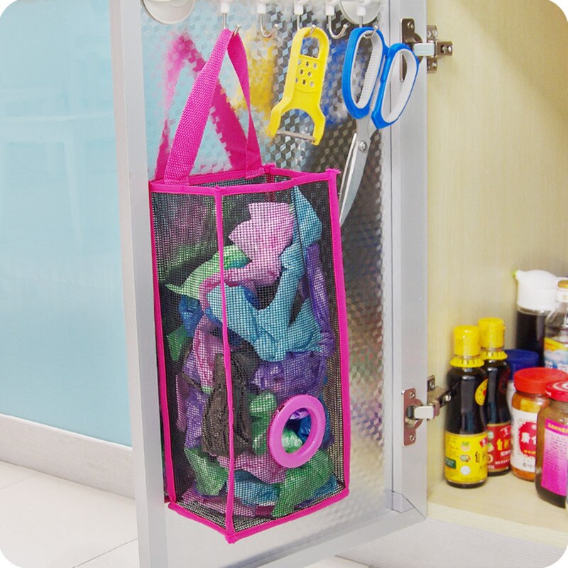 Useful Hanging Breathable Plastic Grid Garbage Bag Socks Sundries Storage Organizers Kitchen Bathroom Storage Bag.