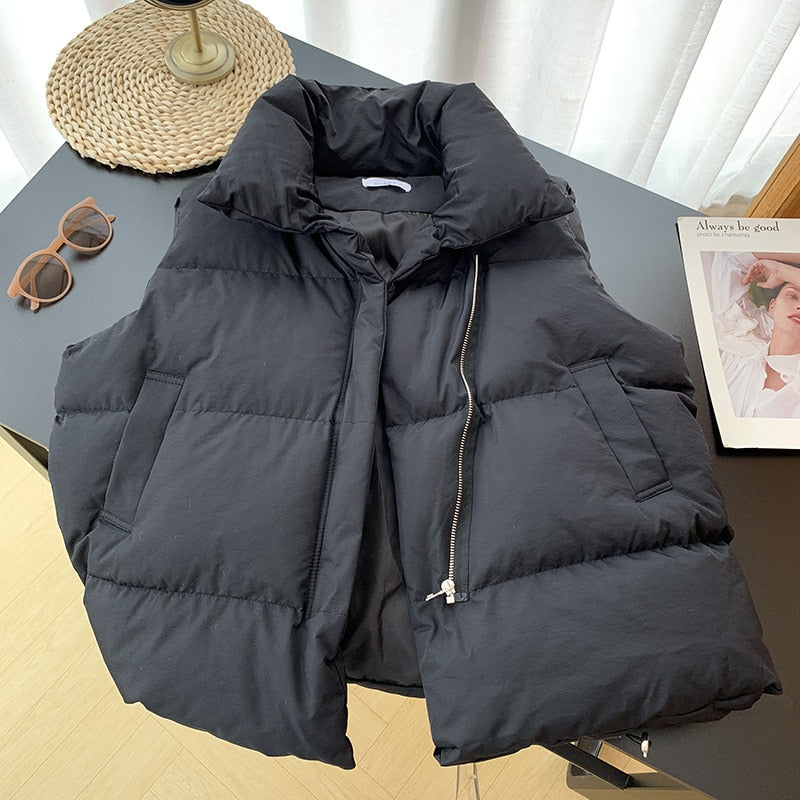 fashion solid women's winter down jacket stand collar short single-breasted coat preppy style parka ladies chic outwear female