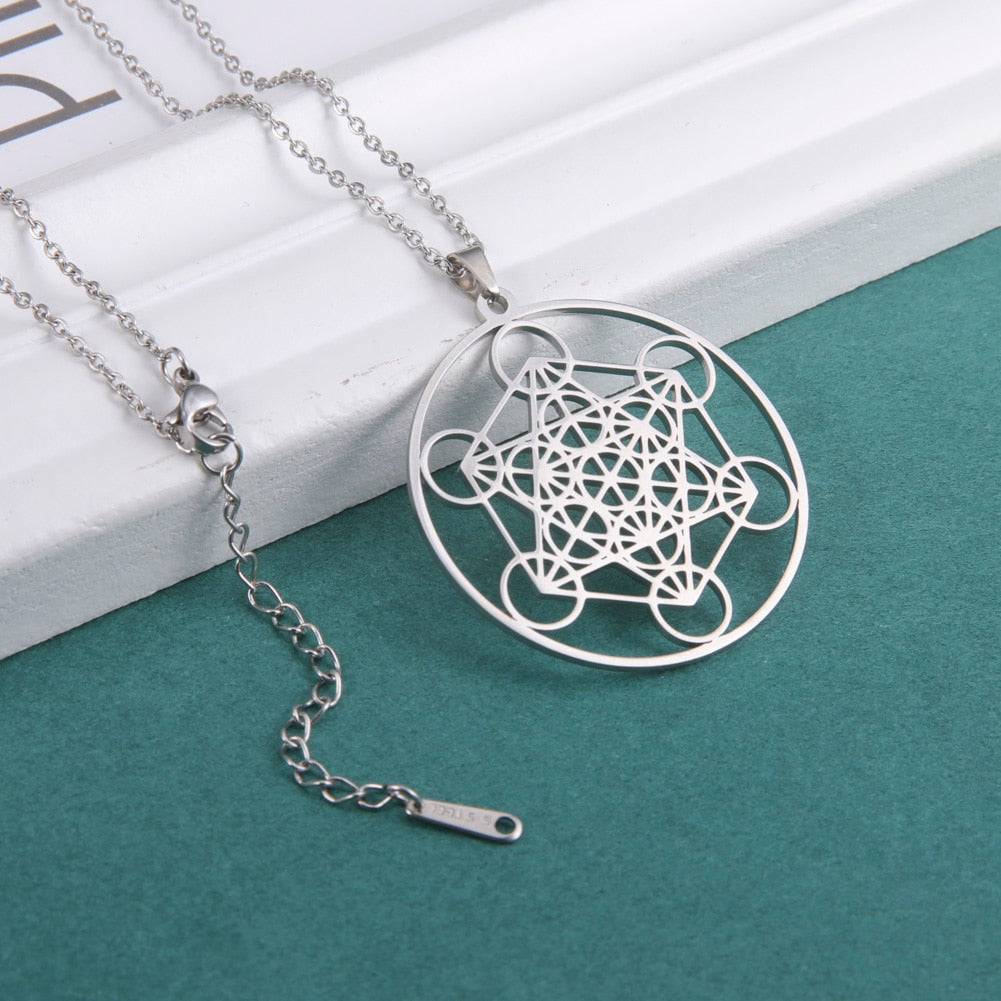 Gold Plated Flower of Life Pendant Necklace for Women Mandala Chakra Stainless Steel Charms Jewelry Sacred Geometry Amulet Gift