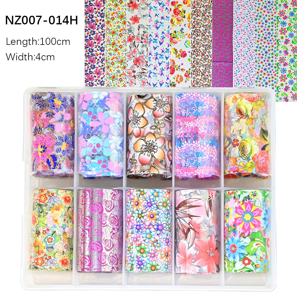 50pcs/Lo Holographic Transfer Foil Stickers 4*20cm Random Decals 30pc Flower Transferring Wraps Slider Nail Transfer Foil Decors