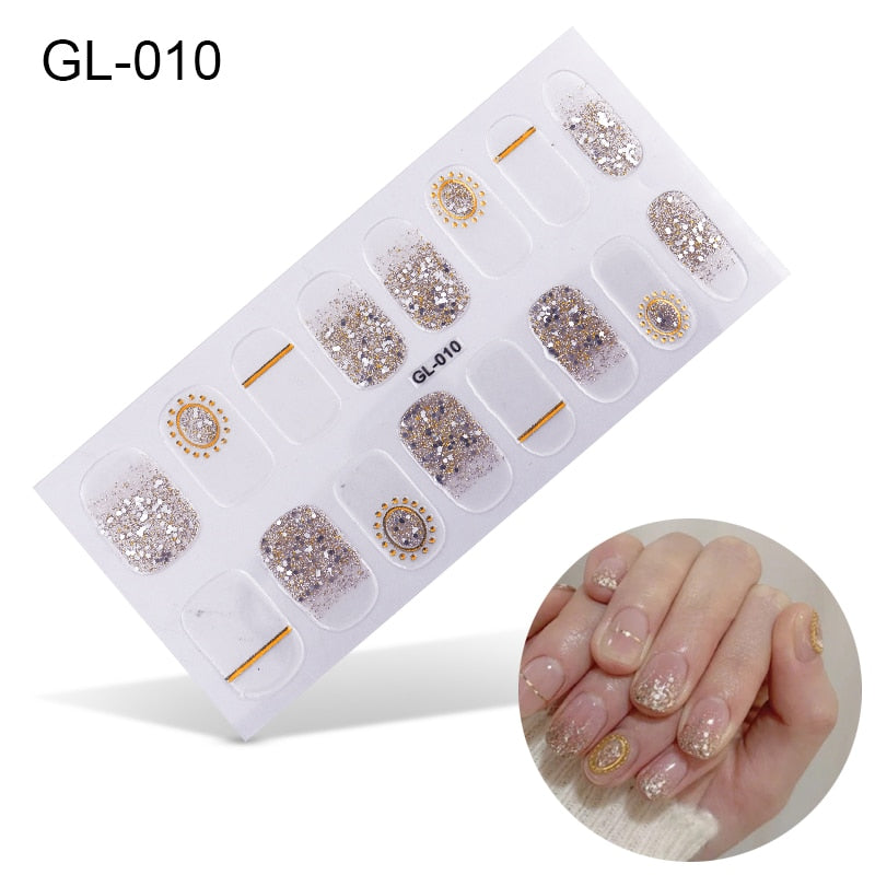 16pcs/sheet Glitter Gradient Color Nail Stickers Nail Wraps Full Cover Nail Polish Sticker DIY Self-Adhesive Nail Art Decoration