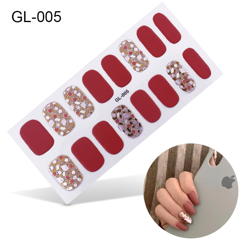 16pcs/sheet Glitter Gradient Color Nail Stickers Nail Wraps Full Cover Nail Polish Sticker DIY Self-Adhesive Nail Art Decoration