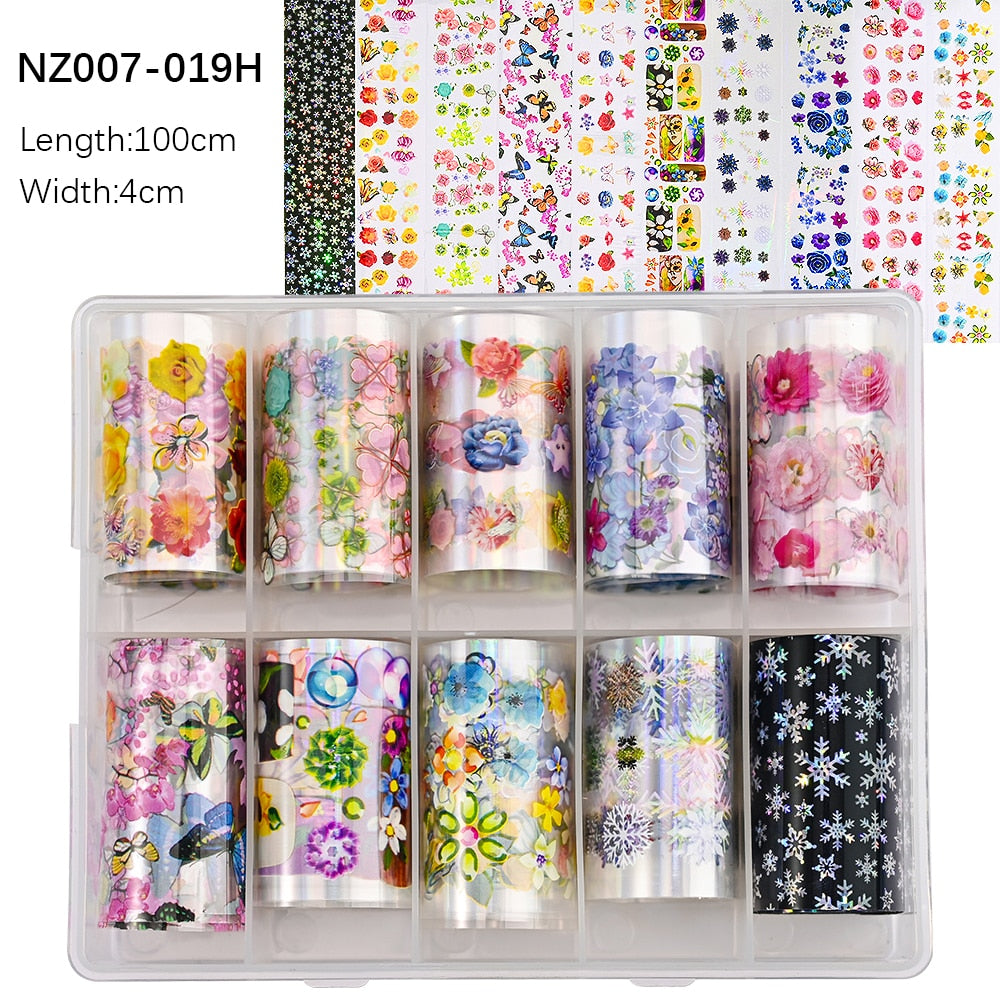 50pcs/Lo Holographic Transfer Foil Stickers 4*20cm Random Decals 30pc Flower Transferring Wraps Slider Nail Transfer Foil Decors