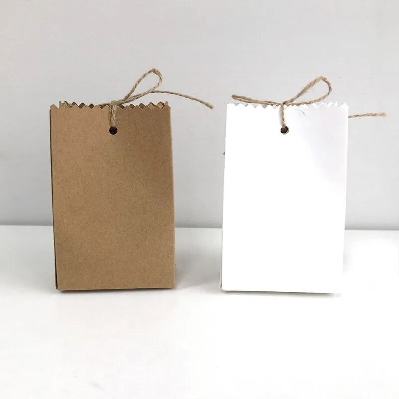 25/50Pcs Retro Kraft Paper DIY Gift Bag Jewelry Cookie Wedding Favor Candy Box Food Packaging Bag With Rope Birthday Party Decor