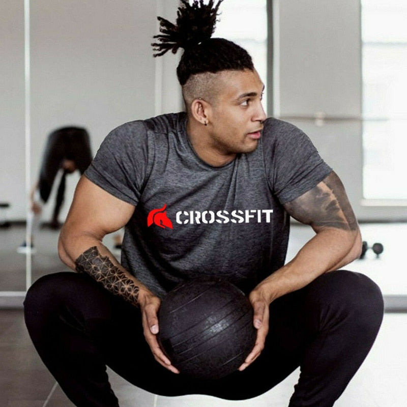 Crossfit Men Cotton T Shirt Training Top Gym Clothing Bodybuilding Apparel Fitness Active Wear Fashion Muscle Graphic Plain Tees