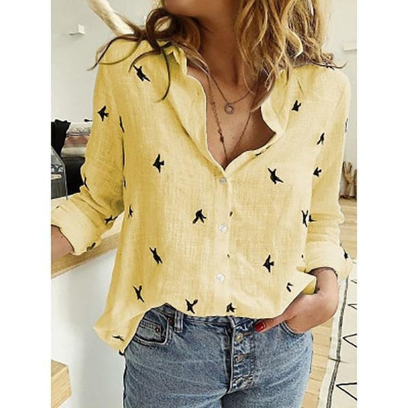 Leisure White Yellow Shirts Button Lapel Cotton Linen Top Lady Loose Long Sleeve Oversize Shirt Womens Blouses Autumn Blusas