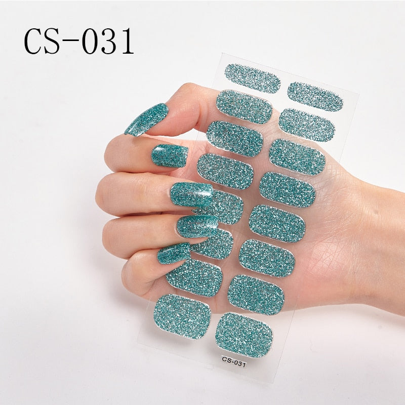 16pcs/sheet Glitter Gradient Color Nail Stickers Nail Wraps Full Cover Nail Polish Sticker DIY Self-Adhesive Nail Art Decoration