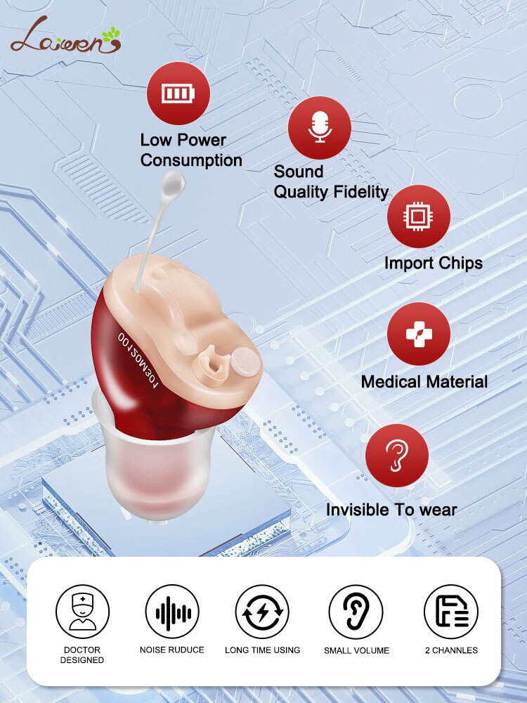 Hearing Aids Invisible Adjustable Wireless Hearing Aid Mini CIC Left/Right Ear Sound Amplifier For Adults Elderly Severe Loss