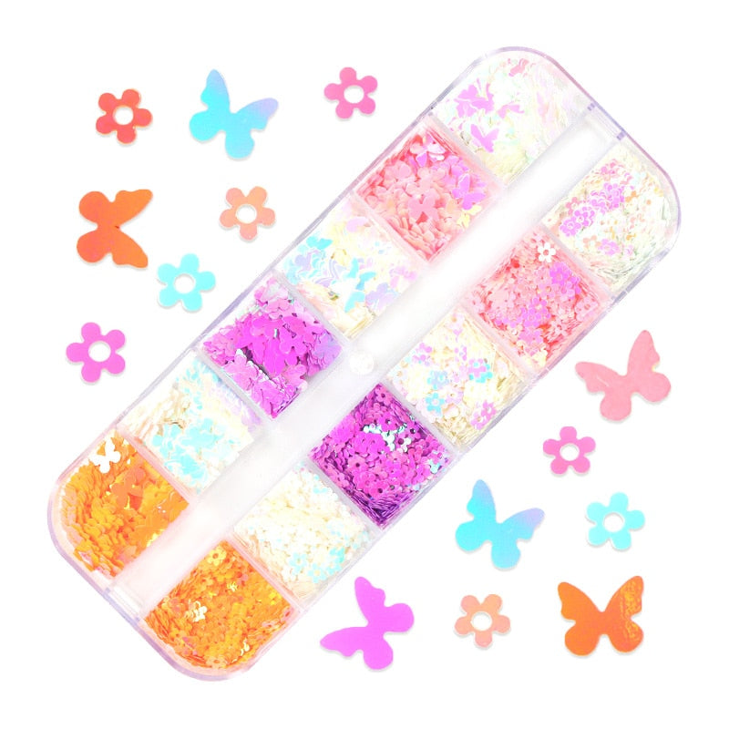 Fluorescence Butterfly Heart Fruits Various Shapes Nail Art Glitter Flakes 3D Colourful Sequins Polish Manicure Nail Decoration