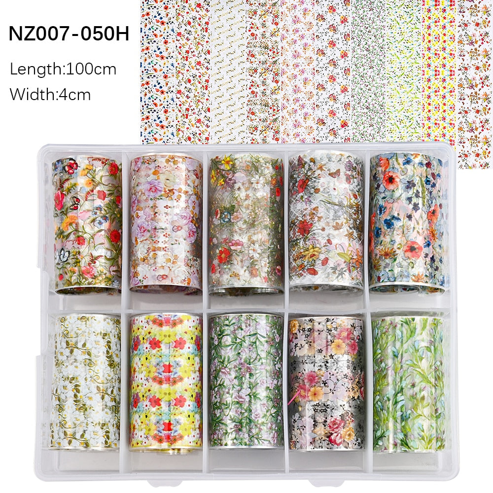 50pcs/Lo Holographic Transfer Foil Stickers 4*20cm Random Decals 30pc Flower Transferring Wraps Slider Nail Transfer Foil Decors