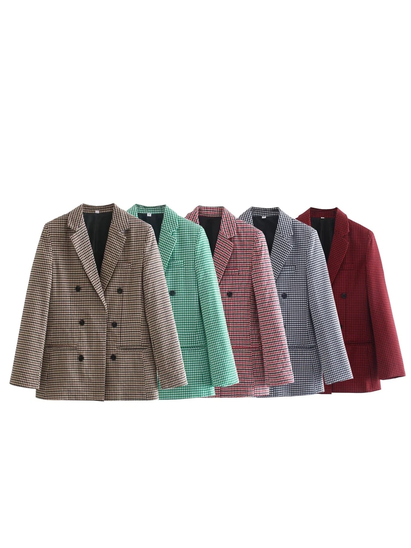 Women Plaid Blazers and Jackets Work Office Lady Suit Slim Double Breasted Business Female Blazer Coat Talever