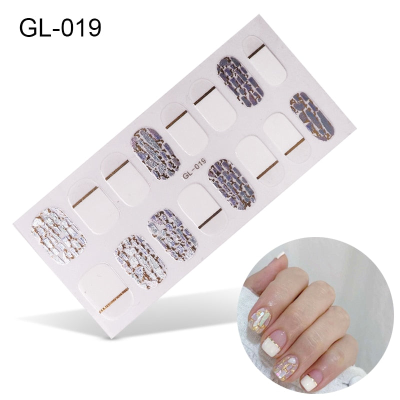 16pcs/sheet Glitter Gradient Color Nail Stickers Nail Wraps Full Cover Nail Polish Sticker DIY Self-Adhesive Nail Art Decoration