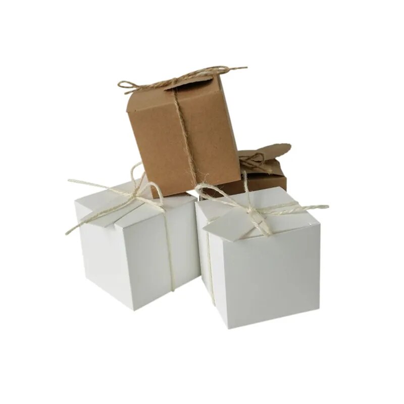 10/50Pcs Kraft Paper Candy Boxes with Tag Square Wedding Favor Gifts Box With Rope Baby Shower Wedding Birthday Party Decoration