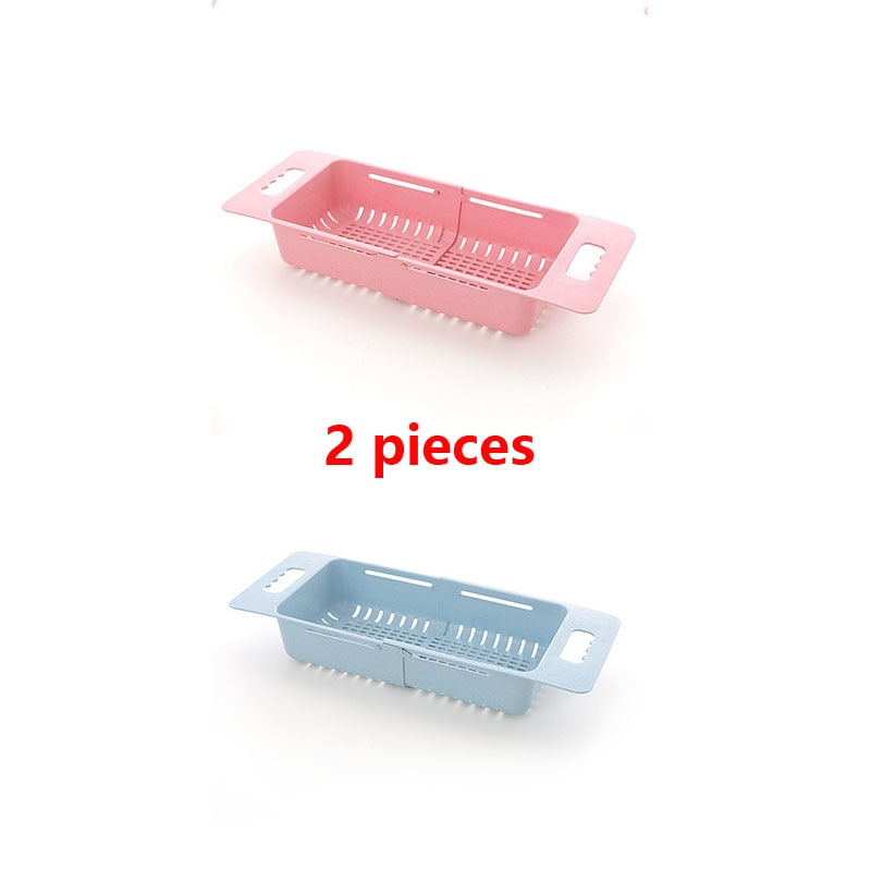 Adjustable Dish Drainer Sink Drain Basket Washing Vegetable Fruit Plastic Drying Rack Kitchen Accessories Organizer