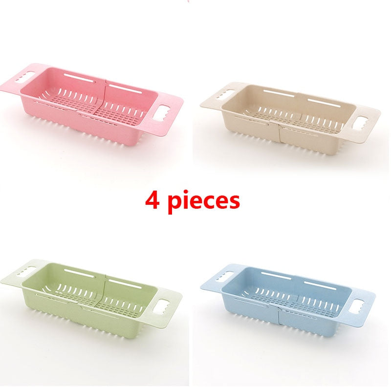 Adjustable Dish Drainer Sink Drain Basket Washing Vegetable Fruit Plastic Drying Rack Kitchen Accessories Organizer