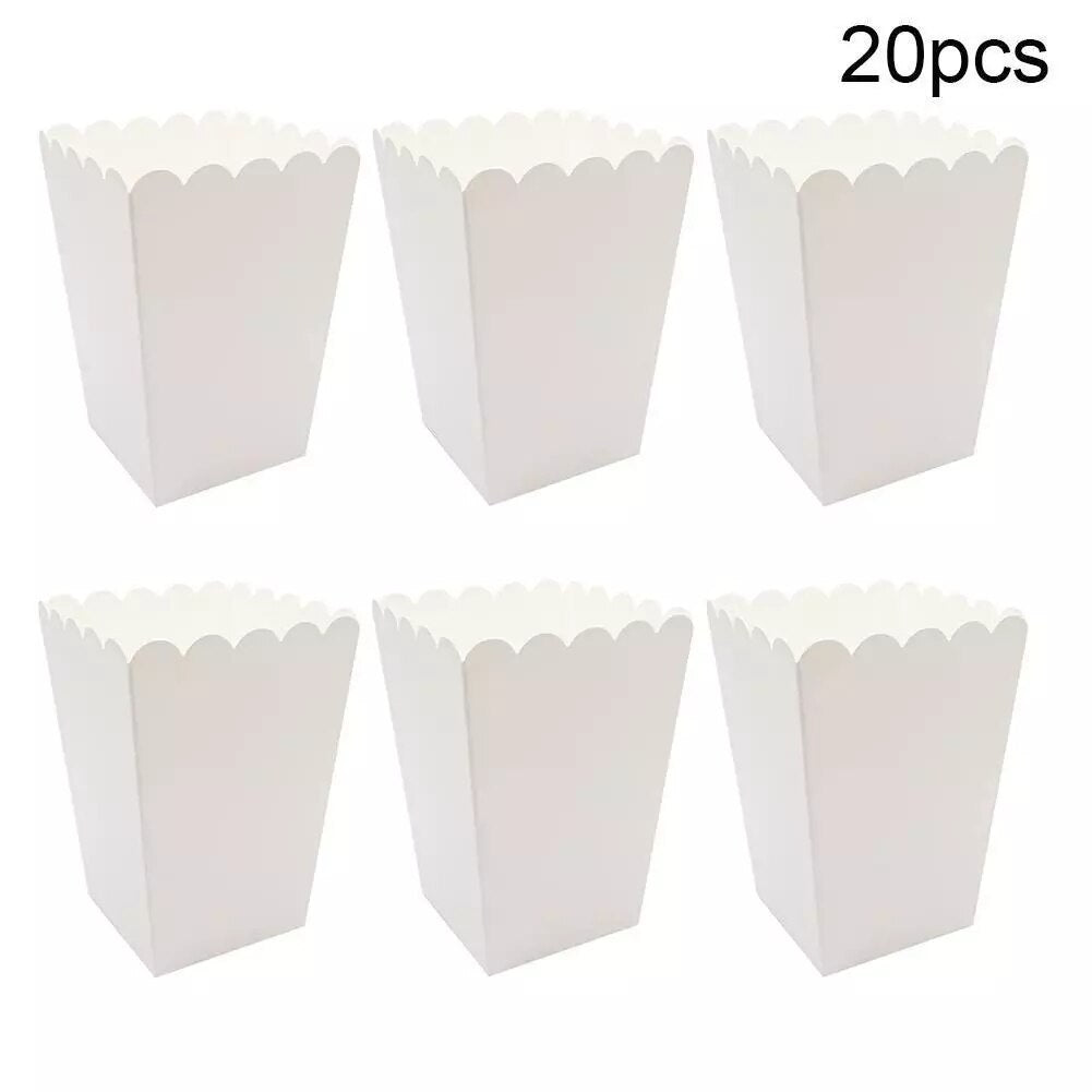 20pcs/set Disposable Pure White Mini Paper Popcorn Box Snack Candy Box Gift For Wedding Birthday Party Treat Supplies