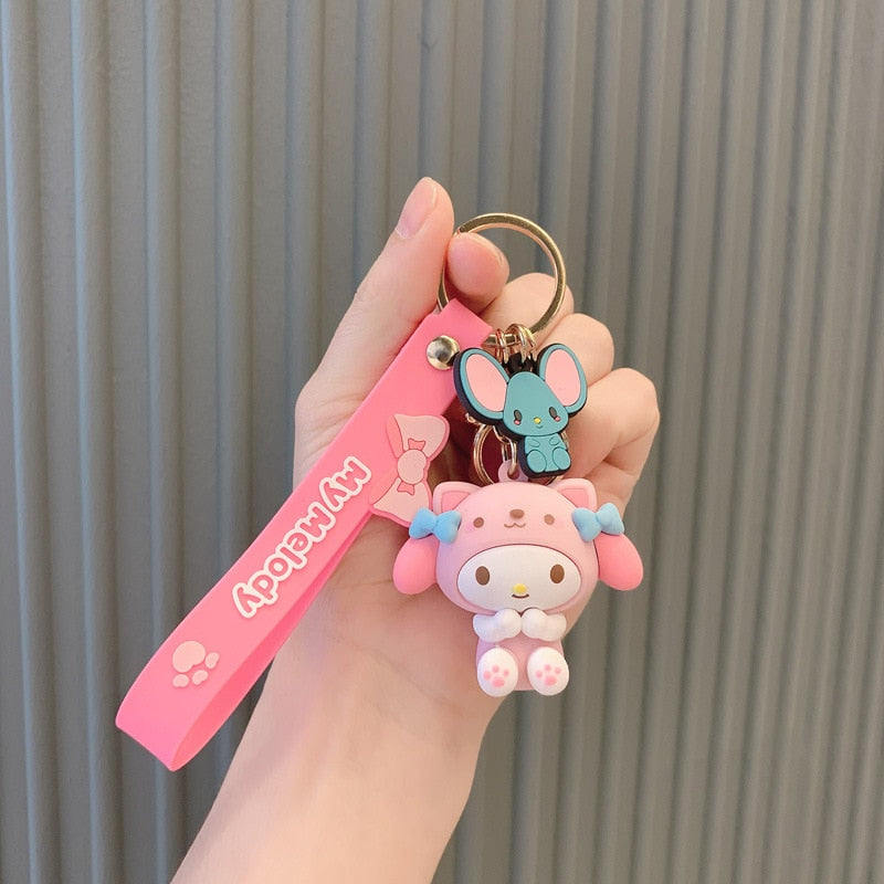 Fashion Kawaii Kuromi Melody Cinnamoroll Hello Kitty Pompompurin Keychain Sanrio Anime School Bag Charm Cartoon Key Ring Pendant