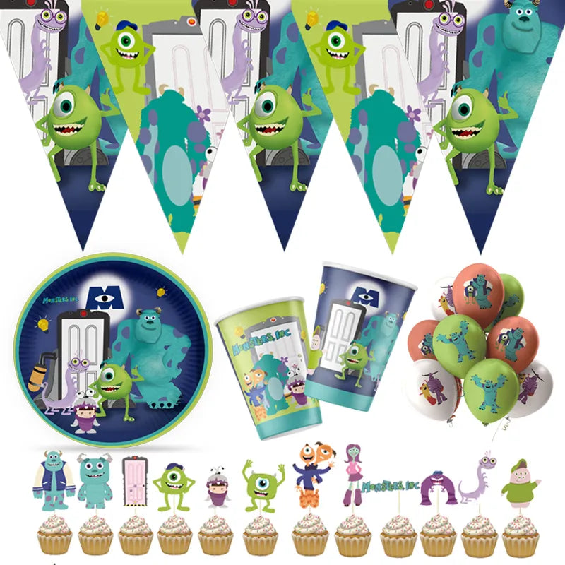 Monsters In Party Supplies Disposable Party Cutlery Plates Napkins Cup Birthday Party Decorations for Boys and Girls