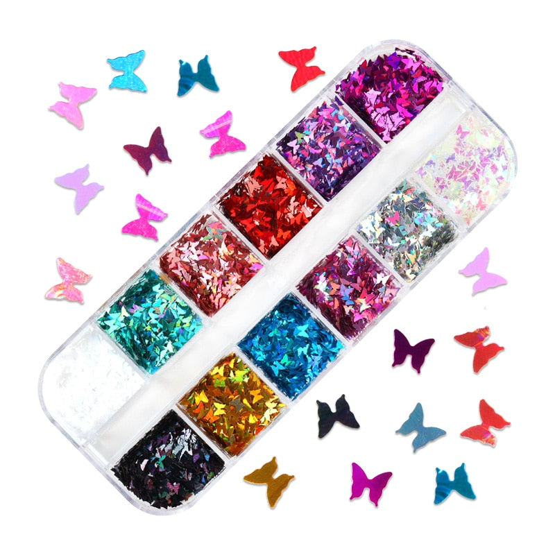 Fluorescence Butterfly Heart Fruits Various Shapes Nail Art Glitter Flakes 3D Colourful Sequins Polish Manicure Nail Decoration