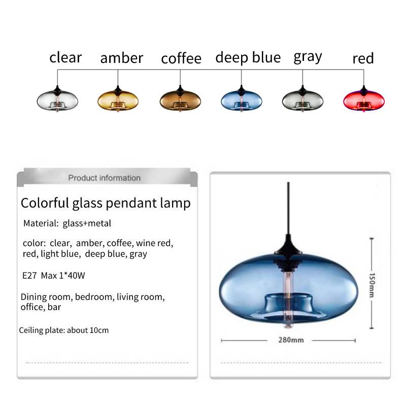 Simple Modern Colorful Hanging Lamp Loft E27 Pendant Lamp Decor for Kitchen Restaurant Room Glass Light Fixtures