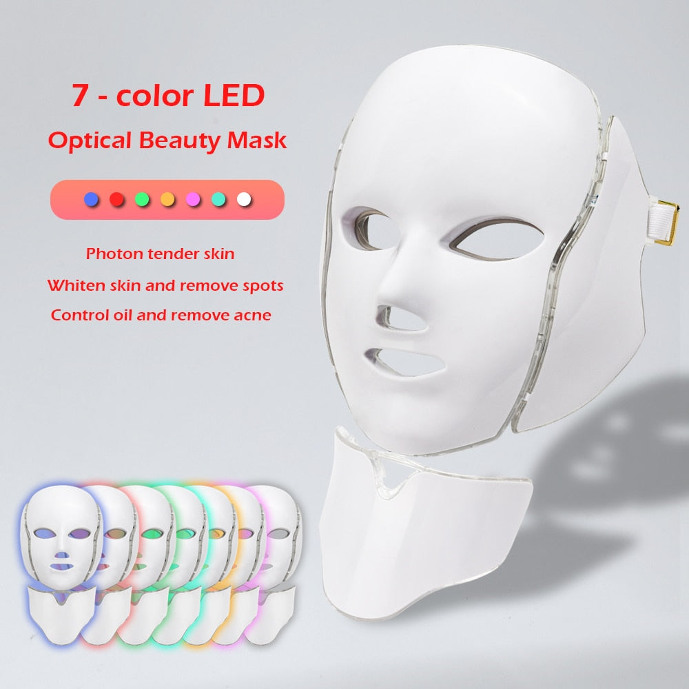 7 Color Led Facial Light Face Mask With Neck Skin Rejuvenation Tighten Anti Acne Wrinkle Beauty Treatment Korean Photon Spa Home