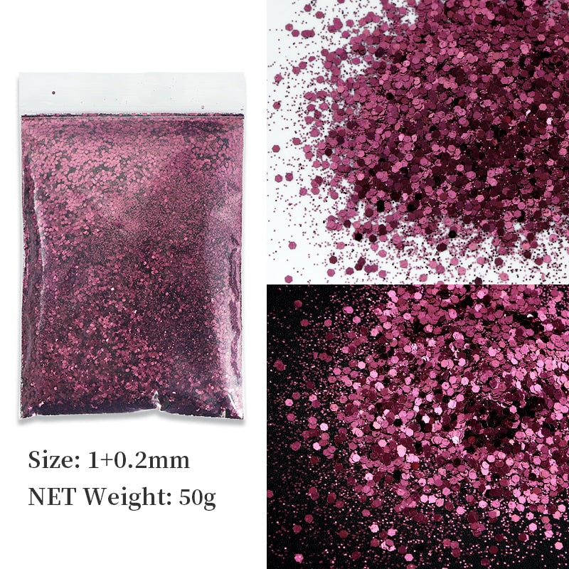 50G Holographic Mixed Hexagon Shape Chunky Nail Glitter Silver Sequins Laser Sparkly Flakes Slices Manicure Nails Art Decoration